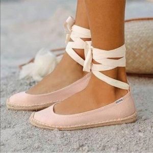 Size 8 1/2 Soludos Pink Ballet Tie Up Espadrilles